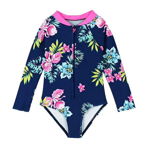 Tiweut Girls Rash Guard Swimsuit Set Toddler Kids Swimwear Long Sleeve Bathing Suits Little Girl Summer UPF 50+,Hot Pink