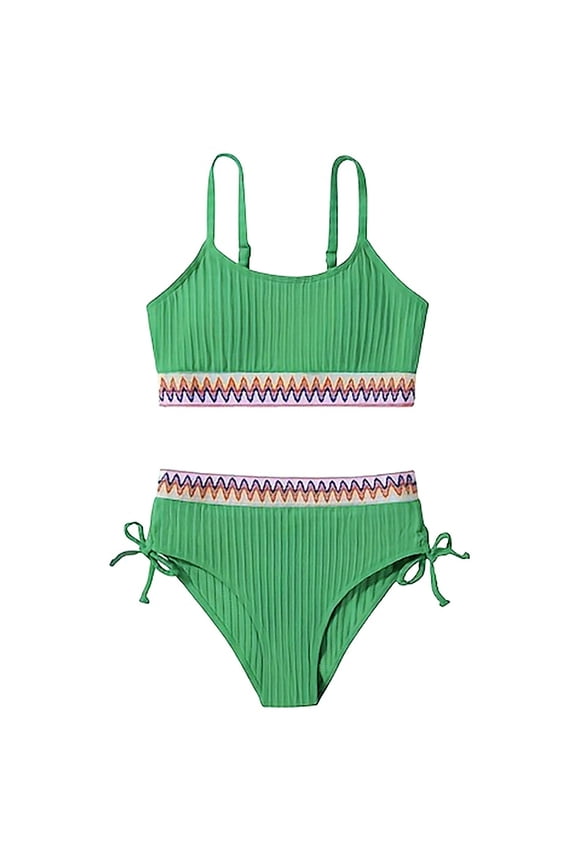 Girls Swimsuits Teen Two Piece Bathing Suit High Waist Bikini Set with Chest Pad Color Block Swimwear,Army Green