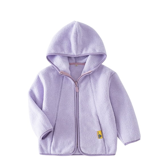 Tiweut Girls Tops Boys and Toddlers' Polar Full Zip Long Sleeve Hooded Jacket Coat for Girl Light Purple,5-6 Y