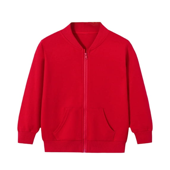 Tiweut Girls Tops Zip Up Jackets Kids Fall Long Sleeve Crew Neck Sweatshirts Outerwear with Pockets Regular Girl Coat Red,6-7 Y
