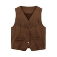 thumbnail image 1 of Tiweut Girls's Leisure Tops Boys Western Cowboy Open Front Sleeveless V Neck Vest Party Dress Up Tassel Coat for Girl Brown,7-8 Y, 1 of 8