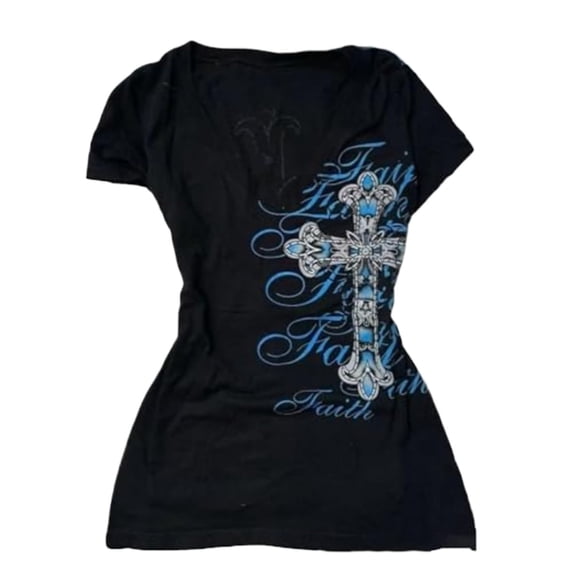 Tiweut Grunge Tshirts 2000s Women Vintage Graphic Tees Y2k Short Sleeve Goth Tops Teens Emo Streetwear,Blue