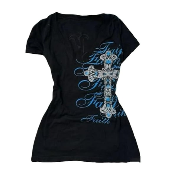 Tiweut Grunge Tshirts 2000s Women Vintage Graphic Tees Y2k Short Sleeve Goth Tops Teens Emo Streetwear,Blue