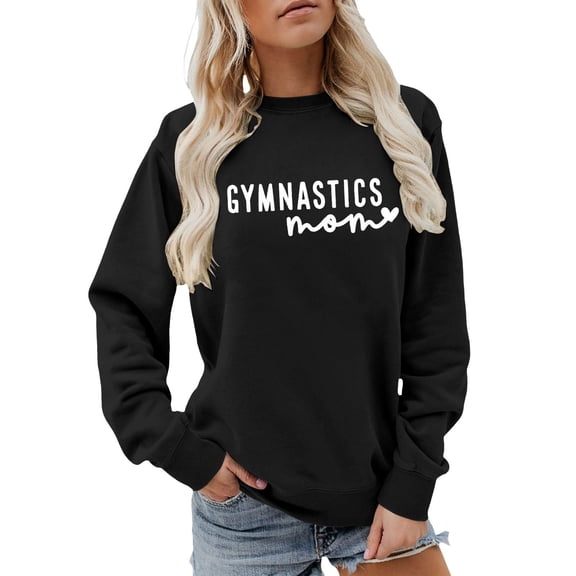 Tiweut Gymnastics Mom Sweatshirt Funny Gymnast Mama Shirt Women Casual Long Sleeve Pullover Tops Crewneck Sweatshirt Sweater,Black,L