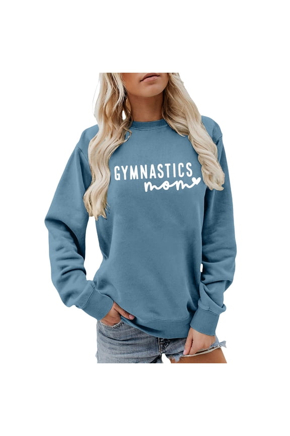 Gymnastics Mom Sweatshirt Funny Gymnast Mama Shirt Women Casual Long Sleeve Pullover Tops Crewneck Sweatshirt Sweater,Blue,L