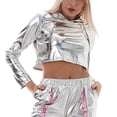 thumbnail image 1 of Tiweut Hoodies for Women Glossy Letter Cropped Long Sleeve Pullover Oversized Streetwear Blouse, 1 of 2