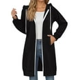 thumbnail image 1 of Tiweut Jackets for Women Plus Size Coat Zipper Long Hooded Pullover Long Sleeve Drawstring Everyday Wear Loose Fit Fall and Winter Outwear Blouses Black,XL, 1 of 6