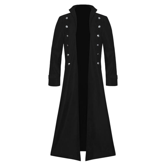 Tiweut Jackets for Mens Mens Retro Medium Long Sleeve Button Steam Punk Style Coat Tops Black,L