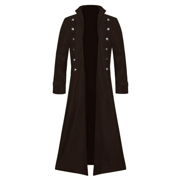 Tiweut Jackets for Mens Mens Retro Medium Long Sleeve Button Steam Punk Style Coat Tops Brown,S