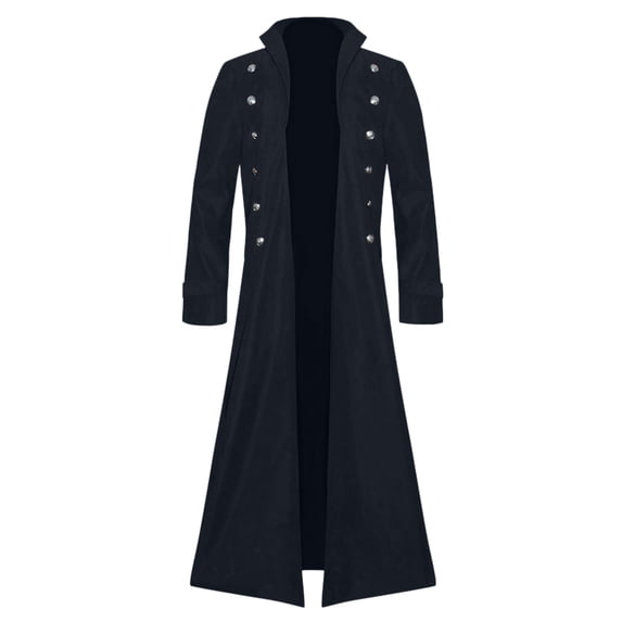 Tiweut Jackets for Mens Mens Retro Medium Long Sleeve Button Steam Punk Style Coat Tops Navy,2XL