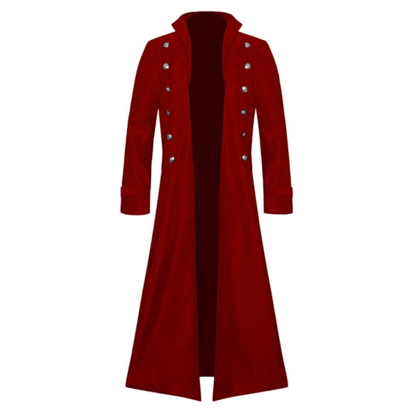 Tiweut Jackets for Mens Mens Retro Medium Long Sleeve Button Steam Punk Style Coat Tops Red,2XL