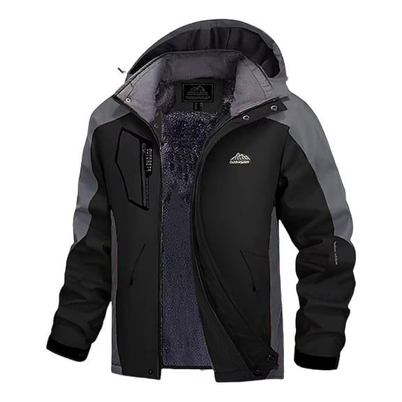 Tiweut Jackets for Womens Male Warm Climb Color Matching Ski Hooded Long Sleeve Windproof Multifunctional with Pocket Tops Black,XL