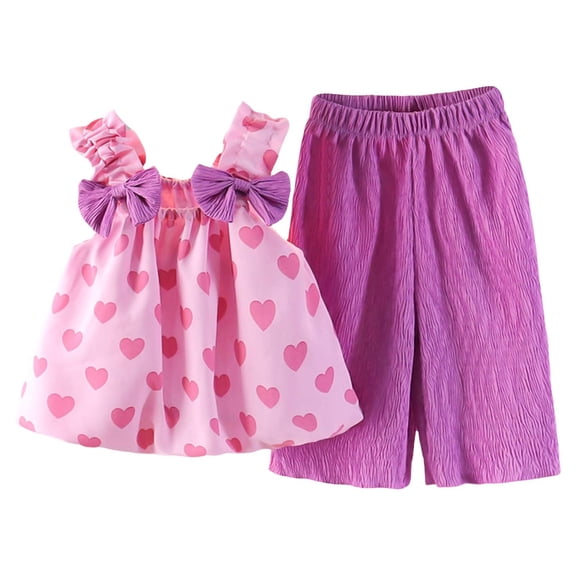 Tiweut Kid Leisure Outfits Valentine's Day Chiffon Flower Pod Shirt and Pants Clothing Set