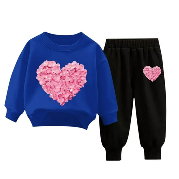 Tiweut Kid Outfits Valentine's Day Sweatshirt and Sweatpant Set Heart Printed Clothes Suit
