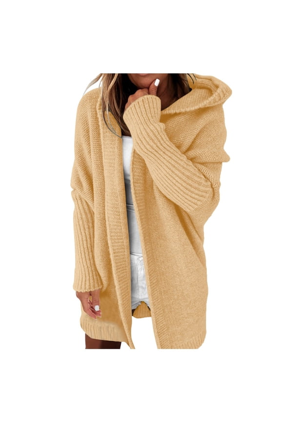 Knit Cardigan for Womens Solid Color Hooded Long Sleeve Patchwork Open Front Sweater Relaxed Fit Blouses Yellow,M