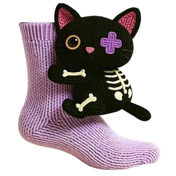 Tiweut Knit Cat Socks - Novelty Shark & Alligator Socks, Warm Thick Knit Funny Socks for Women & Men,Purple,One Size