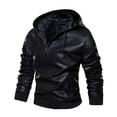 thumbnail image 1 of Tiweut Leather Jackets for Mens Mens Hooded Splice Solid Color Long Sleeved Hooded Drawstring Zipper Outdoor Slim Fit Coat Tops Black,M, 1 of 4