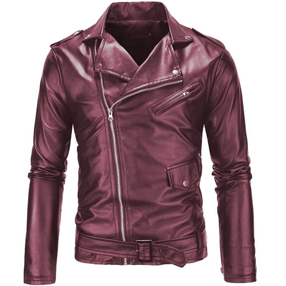 Tiweut Leather Jackets for Mens Mens Long Sleeve Lapel Zipper Rock Motorcycle Retro Hide Slim Fit Coat Tops Brick Red,3XL