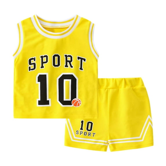 Tiweut Leisure Boys Outfits Summer Active Loose Fit Sleeveless Round Neck T Shirt and Shorts Sports Suits for Boy 4-5 Y