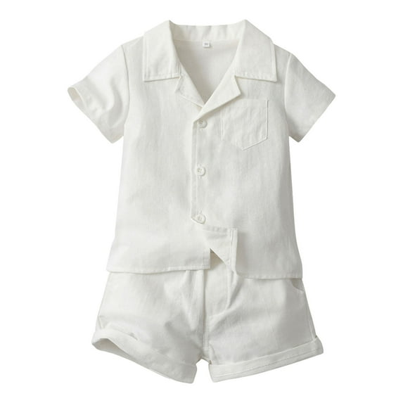Tiweut Leisure Boys Outfits Toddler Short Sleeve Lapel Gentleman Tops Beach Holiday Solid Color T Shirt Shorts Suits for Boy 6-12 M