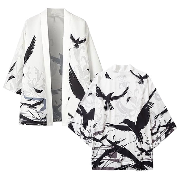 Tiweut Leisure Cardigan Womens Cardigan Robe Floral Print Bohemian Open Front Duster Longline Wrap Cover Up Loungewear Tops White,2XL