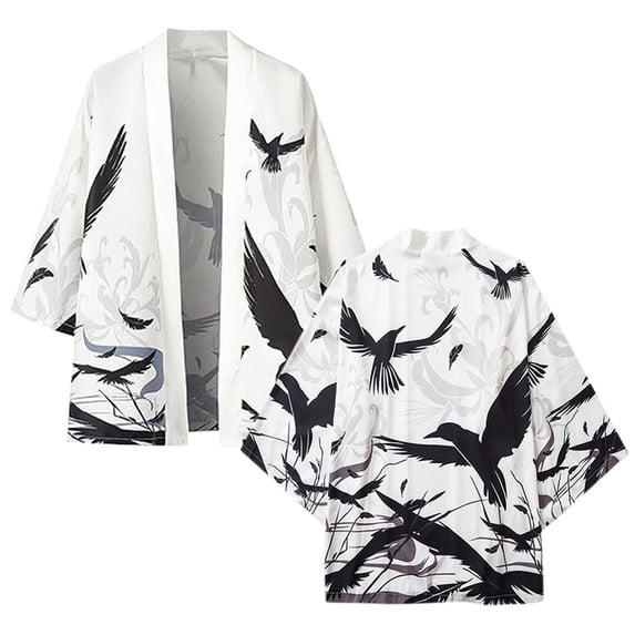 Tiweut Leisure Cardigan Womens Cardigan Robe Floral Print Bohemian Open Front Duster Longline Wrap Cover Up Loungewear Tops White,L