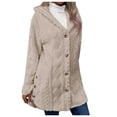 thumbnail image 1 of Tiweut Leisure Jackets for Womens Solid Color Long Sleeve Hooded Button Cardigan Cozy Coat Blouses Beige,L, 1 of 8
