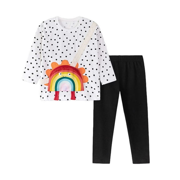 Tiweut Leisure Girls Outfits Rainbow Printed Long Sleeve Crewneck Tops and Pants Toddler Kids Soft Comfortable Playwear Clothes Suit 6-7 Y