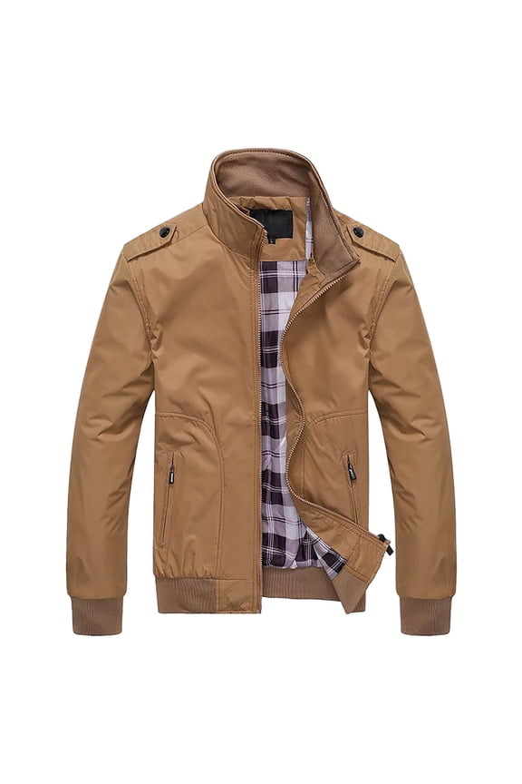 Leisure Jackets for Mens Mens Long Sleeve Stand Collar Thin Textured Sports Loose Fit Coat with Pockets Blouses Yellow,L