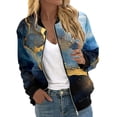 thumbnail image 1 of Tiweut Leisure Jackets for Womens Lightweight Zip Up Long Sleeve Zipper Floral Print Sports Outwear Blouses Dark Blue,2XL, 1 of 5