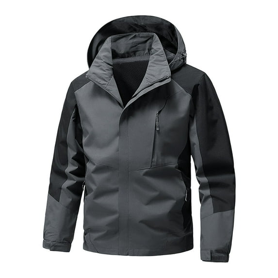 Tiweut Leisure Jackets for Womens Windbreak Outdoor Windproof Water Lightweight Long Sleeve Hooded Zipper Color Block Coat Blouses Z1 Dark Gray,4XL