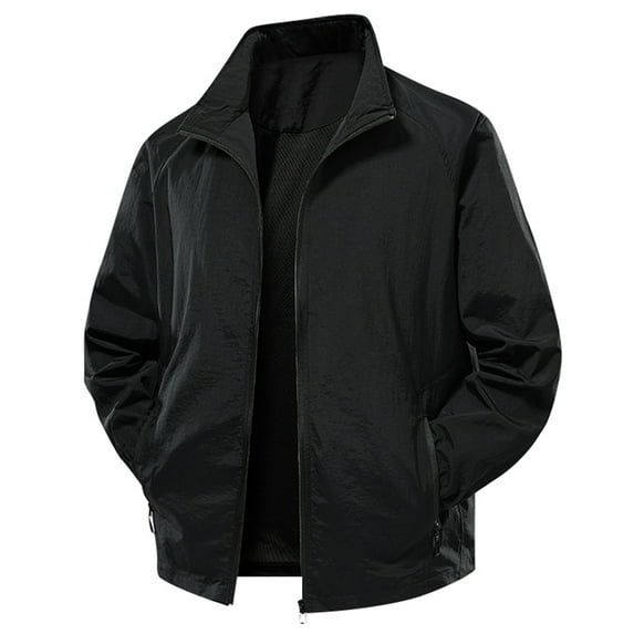 Tiweut Leisure Outdoor Jackets Men Long Sleeve Zip Up Lightweight Fall Solid Color Versatile Outdoor Clothes Black,L