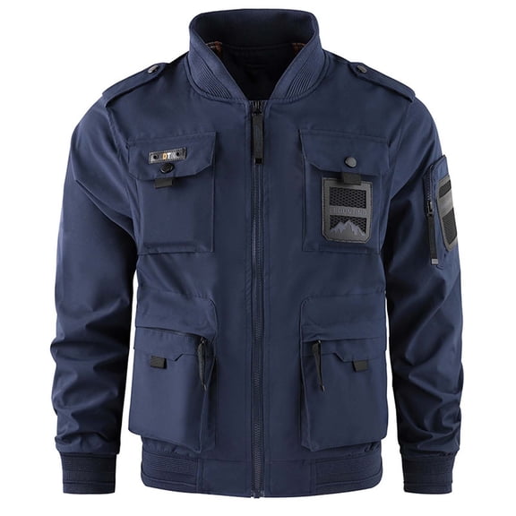 Tiweut Leisure Outdoor Jackets Men Plus Size Travel Workwear Zipper with Pockets Outdoor Clothes Dark Blue,S