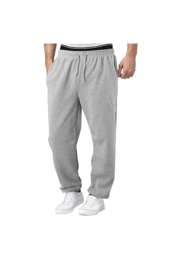 Leisure Pants Men Fleece Sweatpants Wide Straight Leg Elastic Waist Bottom Workout High Waist Yoga with Pockets Man Trousers Silver,M