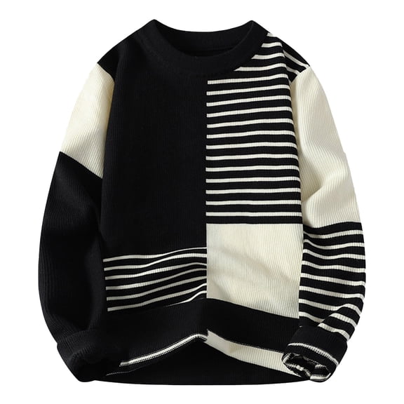Tiweut Leisure Sweaters Mens Winter Sweater Long Sleeve O-Neck Knitwear Pullover Male Striped Loose Fit Knitted Man Tops Black,XL