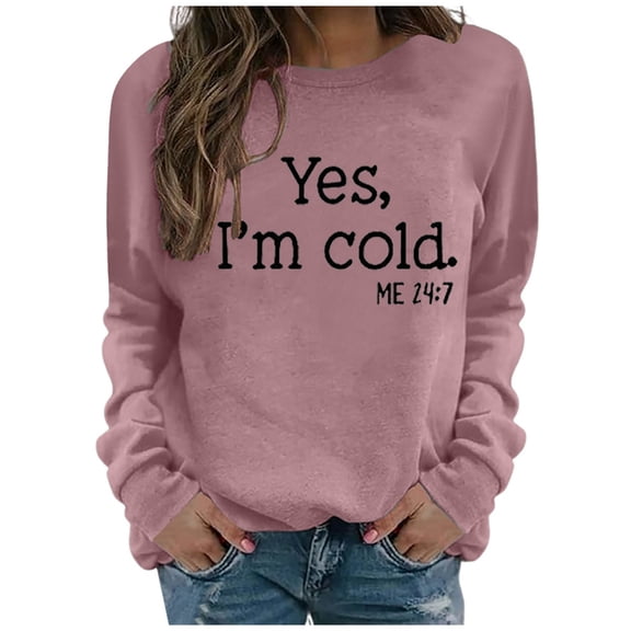 Tiweut Leisure Sweatshirts for Womens Letter Graphic Print Crew Neck Long Sleeved Loose Fit Pullover Regular Tops Pink,S