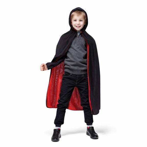 Tiweut Leisure Tops for Boys Capes Robes Unisex Adult Kids Reversible Hooded Witch Cloak For Party Coat for Boy Black,6-8 Y