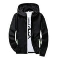 thumbnail image 1 of Tiweut Leisure Windbreaker Jackets for Mens Mens Pure Color Long Sleeve Hooded Plus Size Reflective Zipper Outdoor Coat Blouses Black,L, 1 of 3