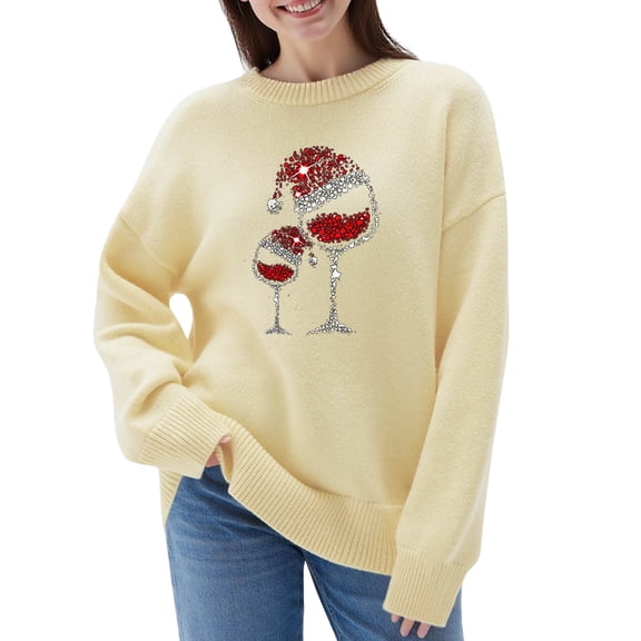 Tiweut Leisure Womens' Christmas Sweaters Festive Knit Pullover Cozy Santa Print Soft Yarn Holiday Wear Long Sleeve Turtleneck Winter Elegant Design Blouses,Z2 Yellow,M