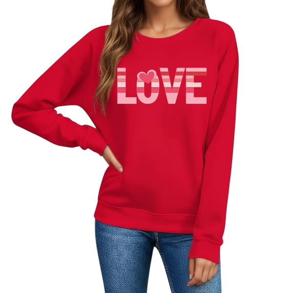 Tiweut Long Sleeve Sweatshirt for Women Valentine's Day Letter Print Sweatshirt Crewneck Pullover Hoodless Lady Tops