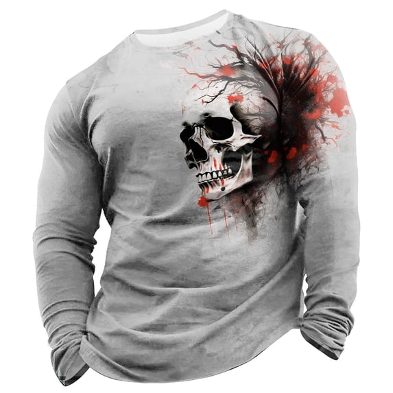 Tiweut Long Sleeve T Shirt for Men Graphic Printed Round Neck Retro Loose Pullover Tops