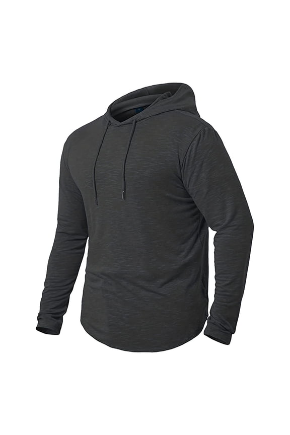 Long Sleeve T Shirt for Men Thin Hoodies Hooded Drawstring Solid Color Sportswear Boy Tops