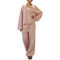 thumbnail image 1 of Tiweut Lounge Sets for Women 2 Piece Sweater Sets Striped Long Sleeve Pullover Top Matching Set Fall Outfits,Red,L, 1 of 6