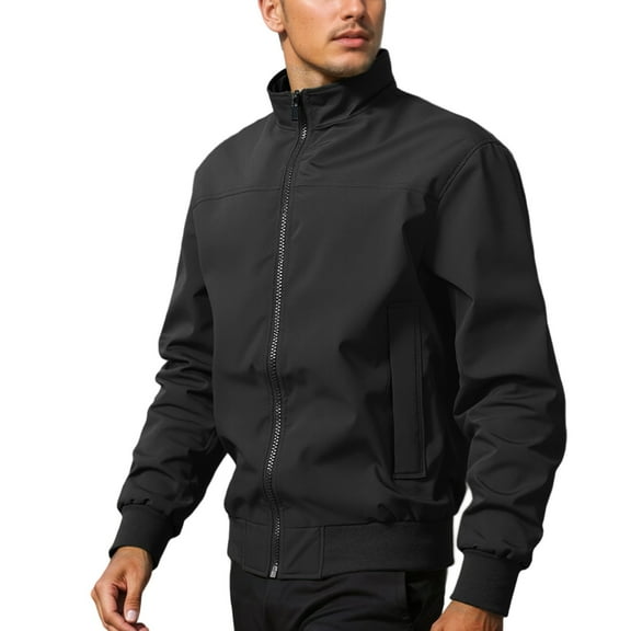 Tiweut Men's Casual Jackets Lightweight Long Sleeve Outerwear Zipper Design Versatile Fall and Winter Man Outerwear Black,4XL