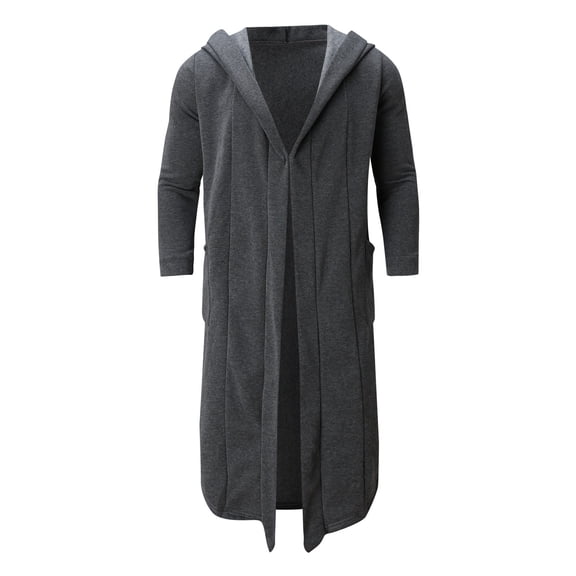 Tiweut Men's Leisure Coats Mens Fall and Winter Solid Color Long Sleeved Cardigan Pullover Long Open Soft Fashion Outerwear Regular Blouses Grey,L