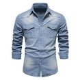 thumbnail image 1 of Tiweut Men's Leisure Denim Shirt Jackets Mens Slim Fit Long Sleeve Lapel Button Down Washed with Chest Pockets Regular Blouses Light Blue,M, 1 of 3