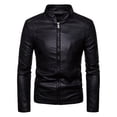 thumbnail image 1 of Tiweut Men's Leisure Leather Jackets Mens Solid Color Long Sleeved Stand Collar Zipper Slim Fit Coat Regular Blouses Black,L, 1 of 7