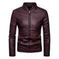 thumbnail image 1 of Tiweut Men's Leisure Leather Jackets Mens Solid Color Long Sleeved Stand Collar Zipper Slim Fit Coat Regular Blouses Red,4XL, 1 of 3