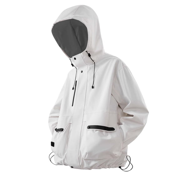 Tiweut Men's Leisure Windbreaker Jackets Mens Lightweight Outdoor Sports Hiking Long Sleeve Hooded Raincoat Windproof Breathable Softshell Coat Regular Blouses White,4XL