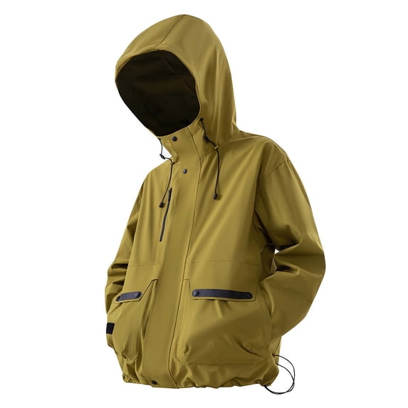 Tiweut Men's Leisure Windbreaker Jackets Mens Lightweight Outdoor Sports Hiking Long Sleeve Hooded Raincoat Windproof Breathable Softshell Coat Regular Blouses Yellow,2XL